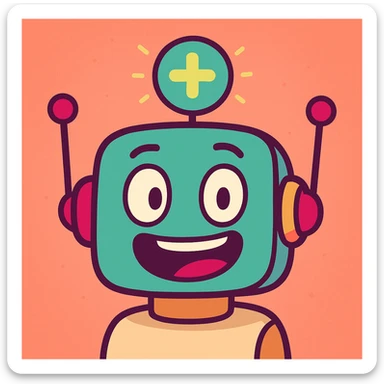 cheerful robot head with glowing plus symbol, Slack signature colors, new user created Slack webhook bot, modern and simple sticker