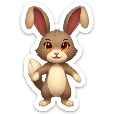 Cute, Chibi, Kemono-style, Anthro, Fur-Sona, Dark-Brown, Normal-type-Ground-type Tan-Rabbit-Fakémon with Dark-Red eyes, beige belly, beige paws, beige feet, beige freckles, full body sticker