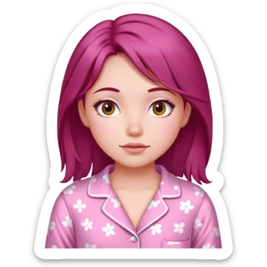 A beautiful, burgundy haired girl wearing pink pajamas sticker