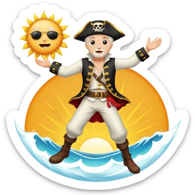 the king of the pirates with white hair and clothes jumping in front of the sun sticker