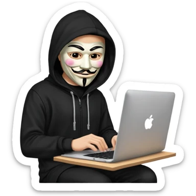 guy fawkes mask black hoodie typing on macbook sticker