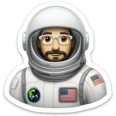 proud caucasian astronaut with black beard and white glasses sticker