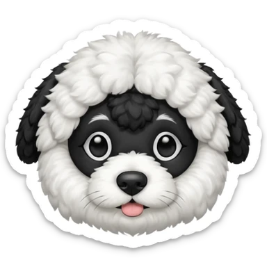black and white cockapoo - give him a white chest, black ears, black top of the head, black fur covering his eyes, but then a white snout and a white patch of fur on his forehead  sticker