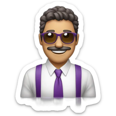 persona-piel blanca-gafas-sonriendo-camisa morada-pelo corto-castaño sticker