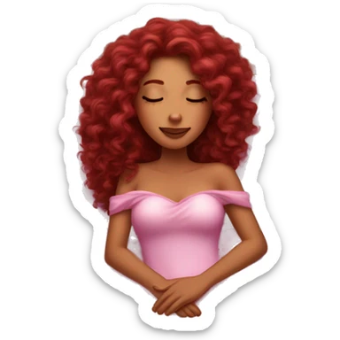 gorgeous woman with long burgundy curly hair sleeping on pink princess bed sticker