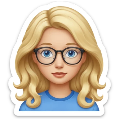 Wavy long Blonde hair girl with blue eyes and glasses sticker