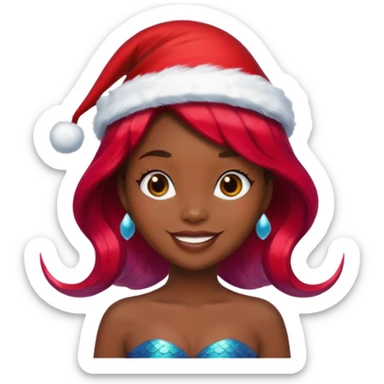 dark skin  mermaid with christmass hat sticker