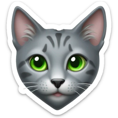 realistic grey cat jewelry display in form of a heart with green eyes sticker