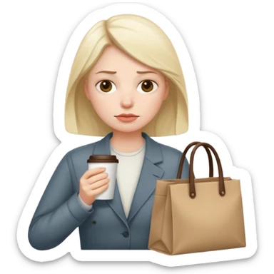 tired marketer slumped at desk with bags under eyes and coffee cup sticker