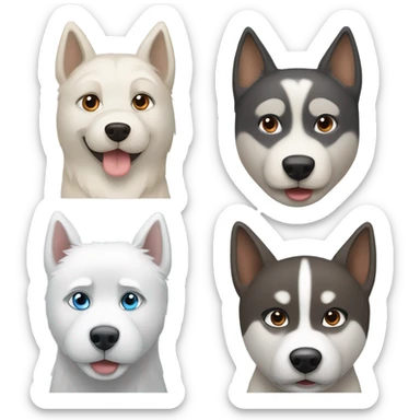 3dog : One. Grey Husky with blue eyes, a beige HUSKY with brown eyes and a white Westies sticker