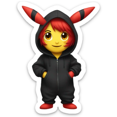 gothic red head in pikachu onesie thumb up sticker