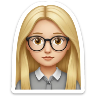 girl with long blonde hair, hazel eyes, and glasses sticker