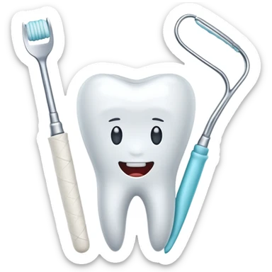 tooth with a bandage and dental instruments, symbolizing root canal treatment sticker
