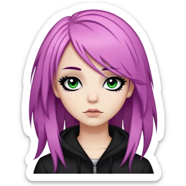 colored hair emo, baddie,pretty, makeup, black eyeliner, long hair sticker