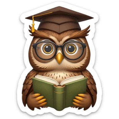 wise owl with glasses and book sticker