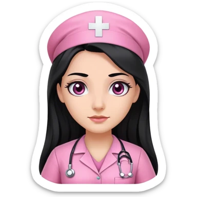 nurse dress pink with black long hair dark black eye color sticker