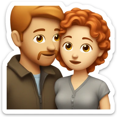 Red hair woman kissing a brown hair man sticker