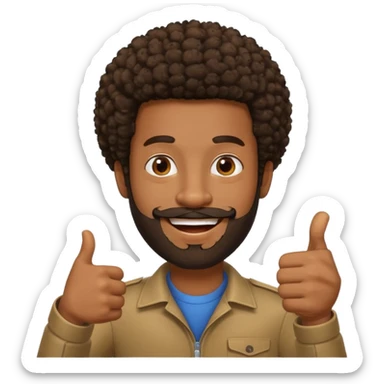 black man with beard, mustache, and short afro with his thumb up sticker