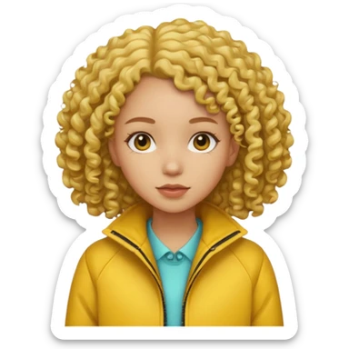girl with yellow jacket, curly hair sticker