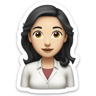 female Teacher with black hair and white skin and white shirt with long hair and brown eyes sticker