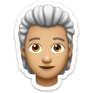 Pelo largo y moreno, tez blanca, nariz chata, ojos un poco rasgados y marrones y la cara redondo da sticker