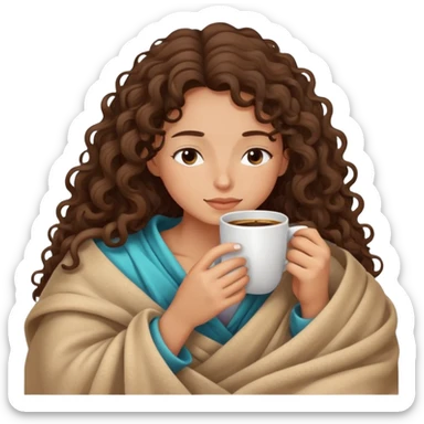 girl brunette Curly long Haití inside a blanket sipping coffee eyes closed sticker