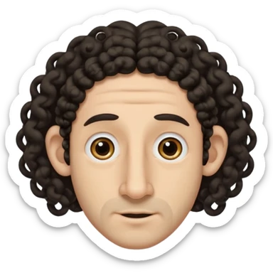 jewish jew man's face, wearing a tiny black kippah and 2 curly long hair strands near the ears, big nose, only face, no body, no mustache sticker