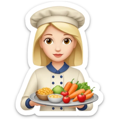 A woman is holding a tray of food. sticker