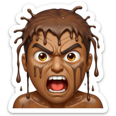 Indian man very dirty with brown slime. Angry screaming with rage sticker