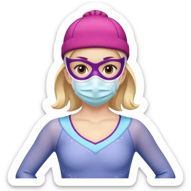 a figure skater girl wearing a face mask sticker