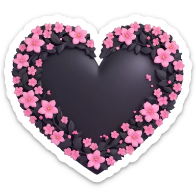 goth sakura heart, black heart with sakura petals swirling around, sparkling accents sticker