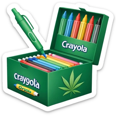 a box of crayola permanent markers with cannabis leaf sticker