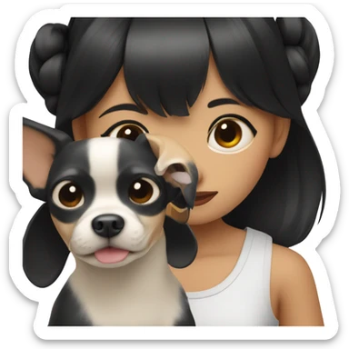 Short black hair Filipino girl with Chihuahua black and white. sticker