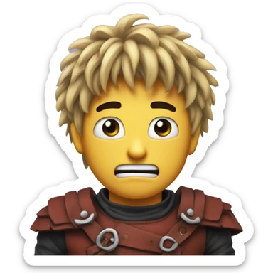 the relieved emoji but with the hair of guts from berserk (twitter version emoji) sticker