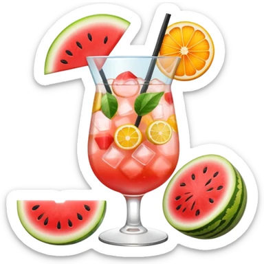 summer cocktail with lemon, watermelon, orange sticker