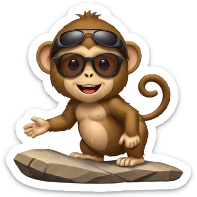 Monkey on a mountain with sunglasses laughing sticker