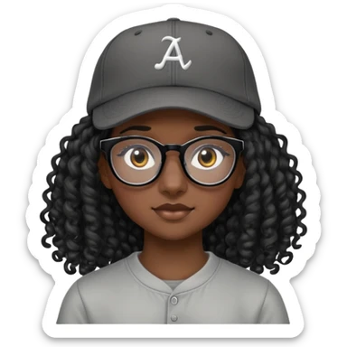 Nữ 15 tuổi, da đen, đeo kính gọng màu đen, tóc dài( màu đen, xoăn), mũ lưỡi trai đội ngược ra đăng sau, áo màu ghi sticker