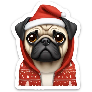 Pug wearing christmas hoodie sticker