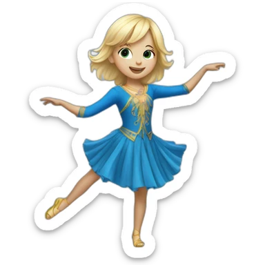 little blonde girl dancing in a blue bird costume sticker