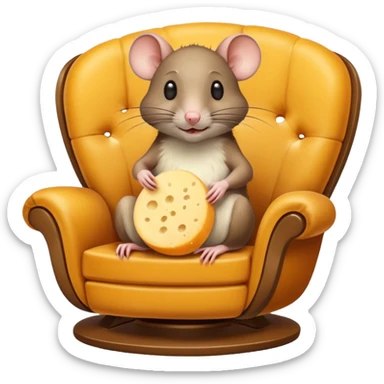 Rat in a lounge chair with a cheese sticker