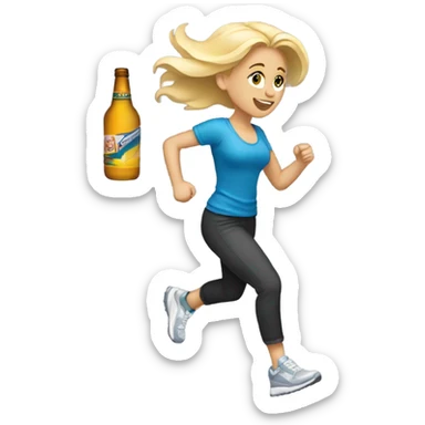 blonde girl running with sneakers on holding a bottle of alcohol  sticker