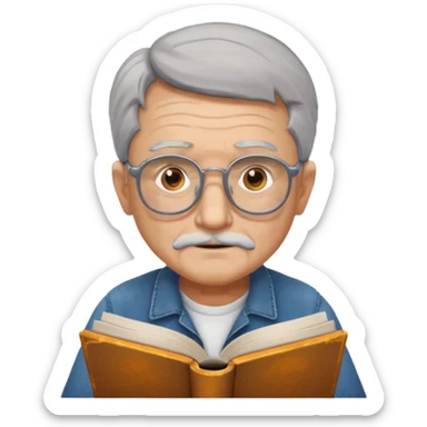 old man reading a book colored glasses sticker