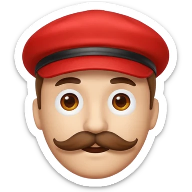 round emoji face with big brown mustache and red cap with white circle emblem, 3D emoji style, 1:1
 sticker