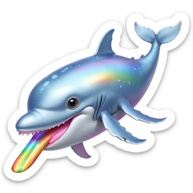 ice pastel baby blue, platinum grey and steel silver skin humpback whale with pink tongue and with tawny amber and yellow eyes with black pupils and barnacles and iridescent rainbow shine on its back sticker