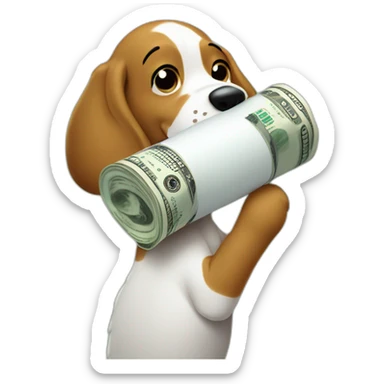 Rolled up dollar, held by snoopy in his hand against his snout sticker