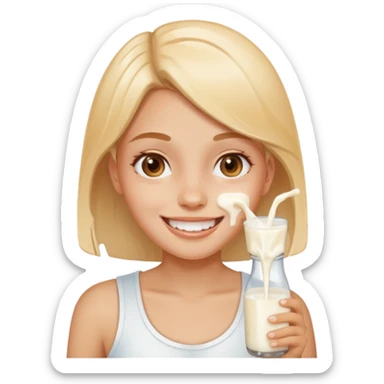 a girl with milk spilled at her face emoji sticker