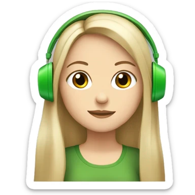 white girl with long read hair, bangs, and green eyes wearing brown headphones sticker