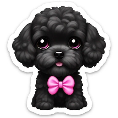 Tiny black Maltipoo dog with a pink bow  sticker