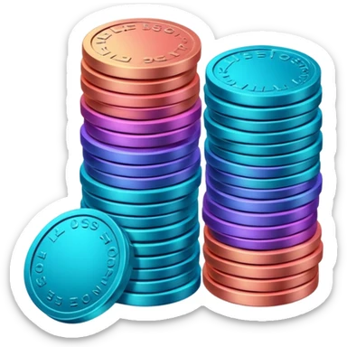 Stack of coins in gradient of turquoise, blue, pink, purple, and coral color sticker