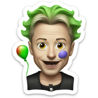 elon musk with a clown face and green nose with a dollar sign on it and puppy dog tongue and ears like an egirl sticker